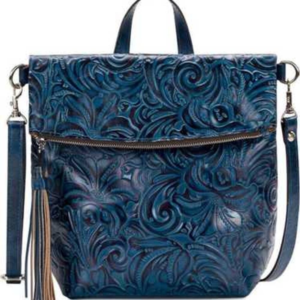 PATRICIA NASH Leather Burnished Tooled LUZILLE Shoulder Bag BLUE